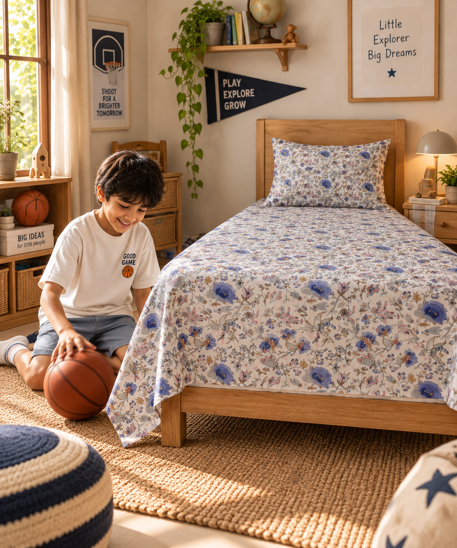 Bluebell Meadow King Size Bedsheet – Pure Cotton with 2 Pillow Covers