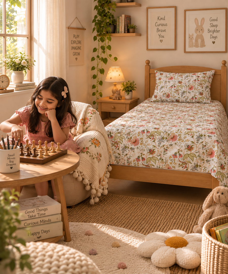Heritage Petals – Pure Cotton Single Bed Bedsheet with 1 Pillow Cover