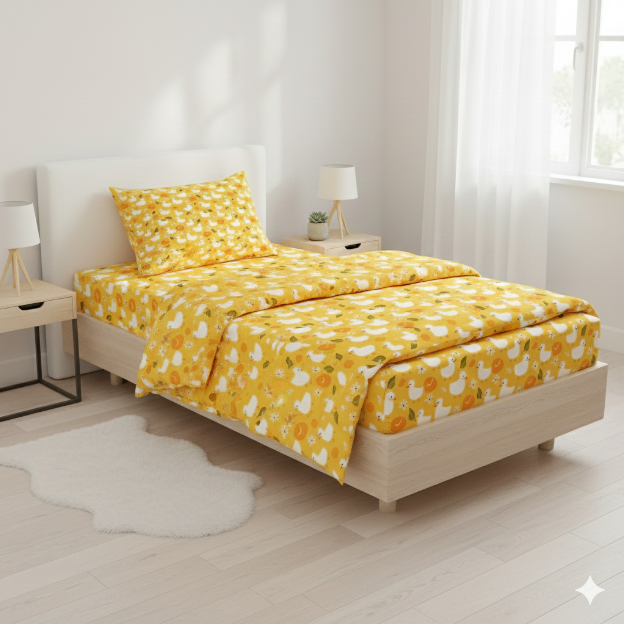 Haboo | 3Pcs Cotton Single Bed Set - 60*90 Comforter, Matching Flat Bedsheet & 1 Pillow Cover - Lightweight All-Season Bedding Kit