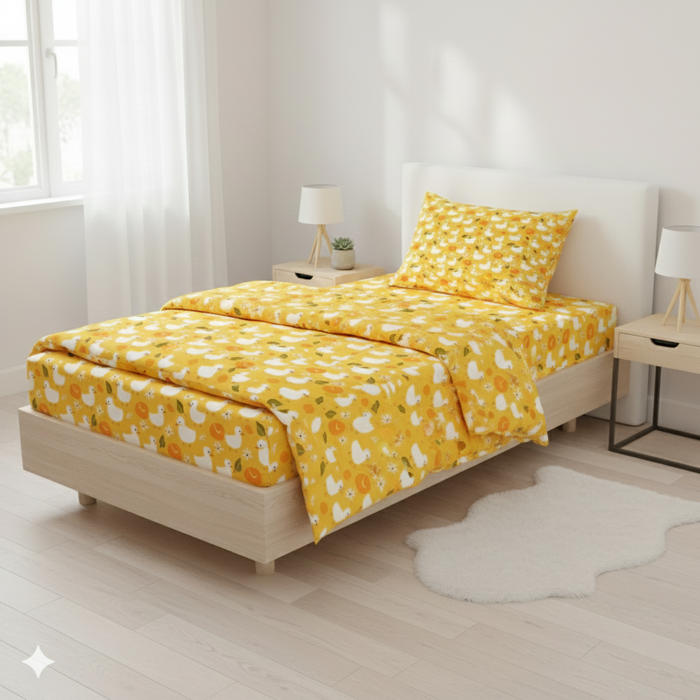 Haboo | 3Pcs Cotton Single Bed Set - 60*90 Comforter, Matching Flat Bedsheet & 1 Pillow Cover - Lightweight All-Season Bedding Kit