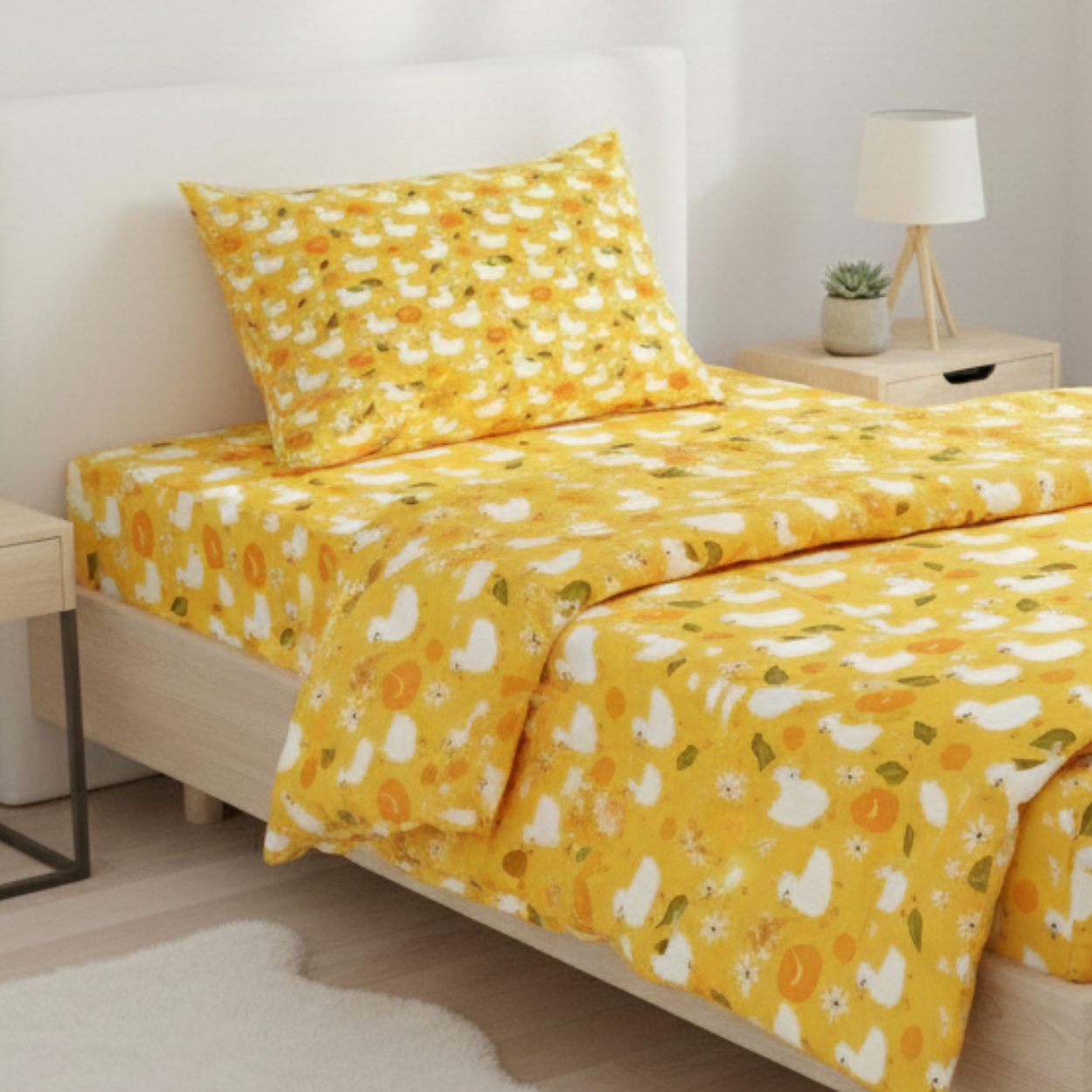 Haboo | 3Pcs Cotton Single Bed Set - 60*90 Comforter, Matching Flat Bedsheet & 1 Pillow Cover - Lightweight All-Season Bedding Kit