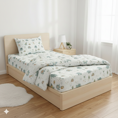 Haboo | 3Pcs Cotton Single Bed Set - 60*90 Comforter, Flat Bedsheet & 1 Pillow Cover - Lightweight All-Season Bedding Kit