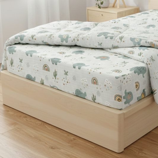 Haboo | 3Pcs Cotton Single Bed Set - 60*90 Comforter, Flat Bedsheet & 1 Pillow Cover - Lightweight All-Season Bedding Kit