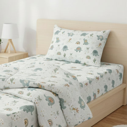 Haboo | 3Pcs Cotton Single Bed Set - 60*90 Comforter, Flat Bedsheet & 1 Pillow Cover - Lightweight All-Season Bedding Kit