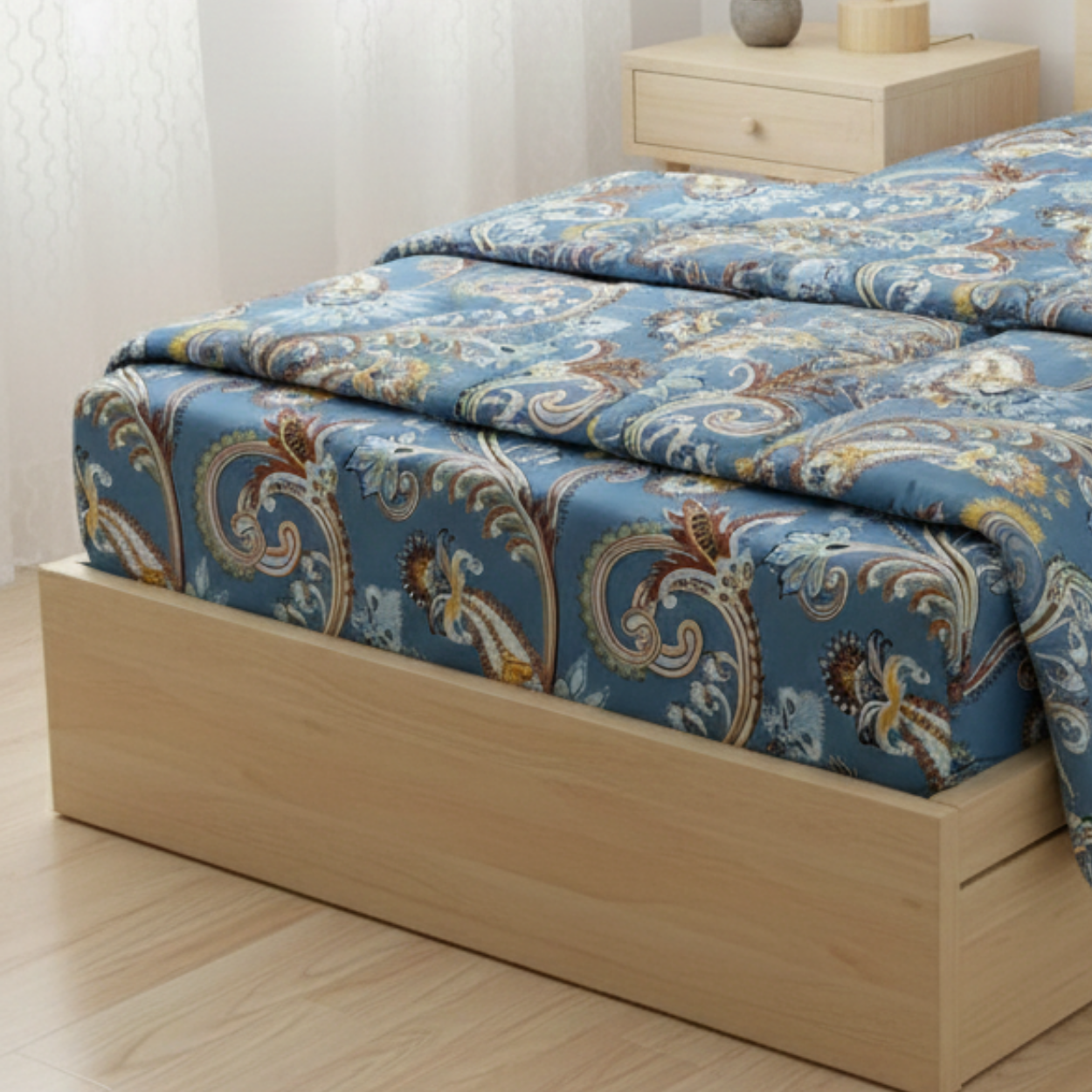 Haboo | Elegant Royal Blue Ornamental Paisley Ethnic Print Cotton 3Pcs Single Bed Set - 60*90 Comforter with Bedsheet & 1 Pillow Cover