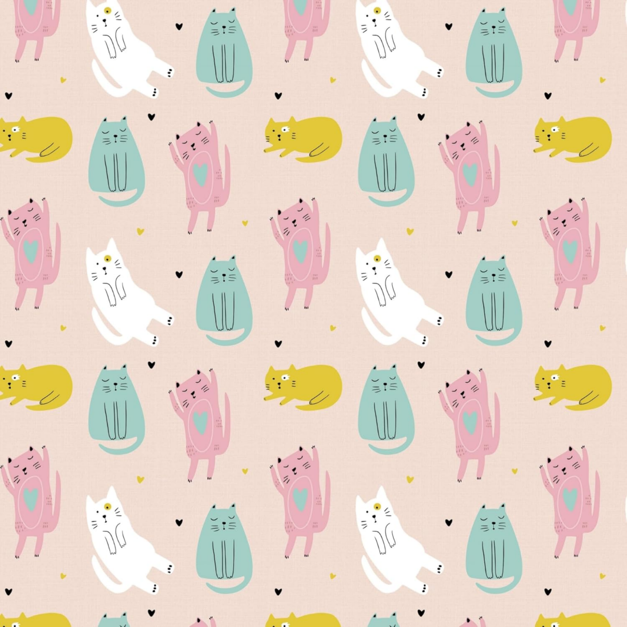 Haboo | Cute Pastel Cat Print Kids Cotton Single Bedsheet 60*90 with 1 Pillow Cover