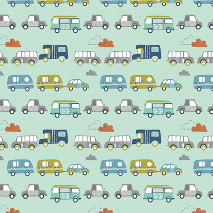 Haboo | Mint Green Vintage Caravan & Car Print Kids Cotton Single Bedsheet - 60*90 Inches, with 1 Pillow Cover