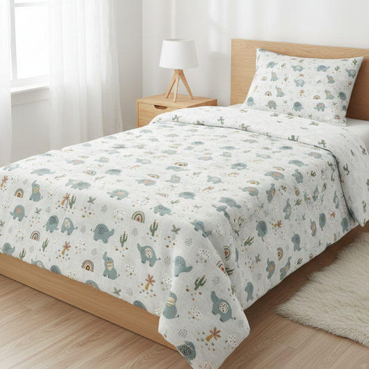 Haboo | Blue Elephant & Rainbow Print Kids Cotton Comforter - 60*90 Inches, 100 GSM Lightweight All-Season Quilt