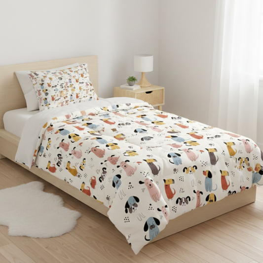 Haboo | Colorful Puppy Dog Print Kids Cotton Comforter - 60*90 Inches, 100 GSM Lightweight All-Season Quilt