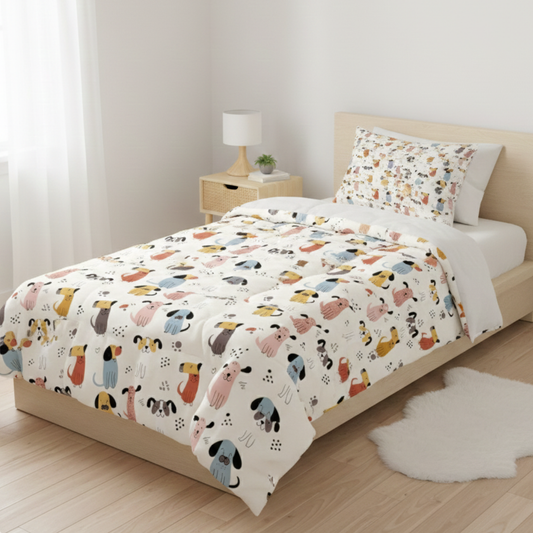 Haboo | Colorful Puppy Dog Print Kids Cotton Comforter - 60*90 Inches, 100 GSM Lightweight All-Season Quilt