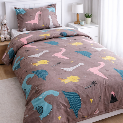 Haboo | Grey Dinosaur & Volcano Printed Kids Cotton Comforter - 60*90 Inches, 100 GSM Lightweight All-Season Quilt