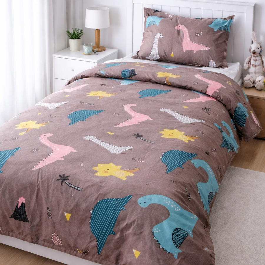 Haboo | Grey Dinosaur & Volcano Printed Kids Cotton Comforter - 60*90 Inches, 100 GSM Lightweight All-Season Quilt
