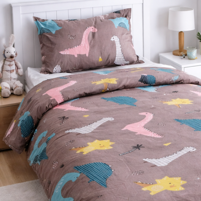 Haboo | Grey Dinosaur & Volcano Printed Kids Cotton Comforter - 60*90 Inches, 100 GSM Lightweight All-Season Quilt