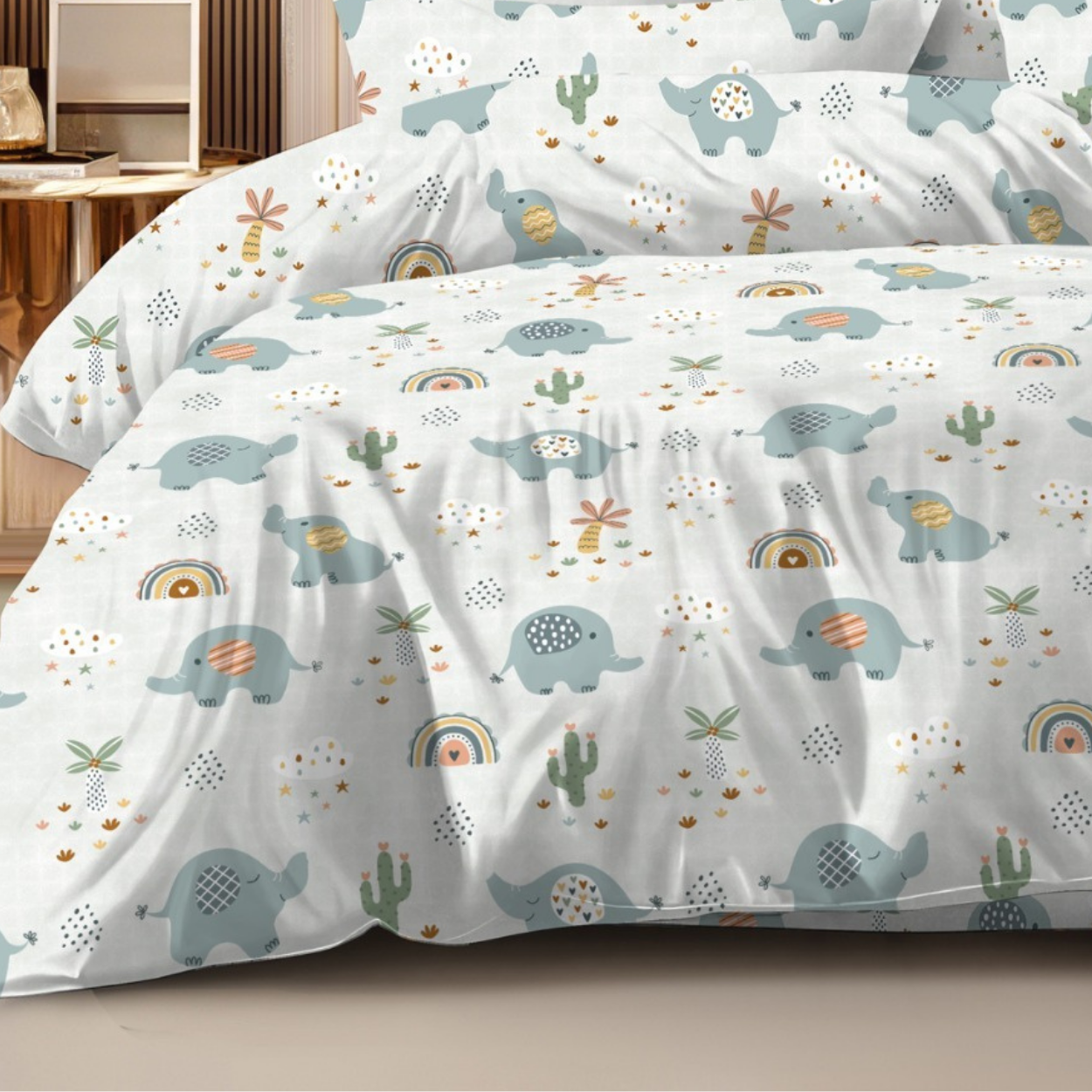 Haboo | 4Pcs Cotton Double Bed Set - 90x100 Comforter, Matching Flat Bedsheet & 2 Pillow Covers - Lightweight All-Season Bedding Kit