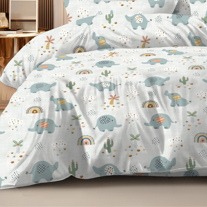 Haboo | 4Pcs Cotton Double Bed Set - 90x100 Comforter, Matching Flat Bedsheet & 2 Pillow Covers - Lightweight All-Season Bedding Kit