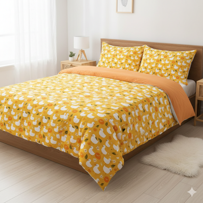 Haboo | Yellow Duck Printed Kids Cotton Comforter - 90x100 Inches, 100 GSM Lightweight All-Season Quilt