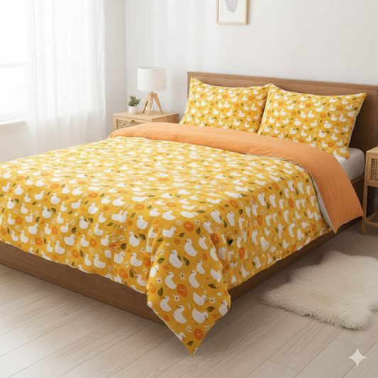 Haboo | Yellow Duck Printed Kids Cotton Comforter - 90x100 Inches, 100 GSM Lightweight All-Season Quilt