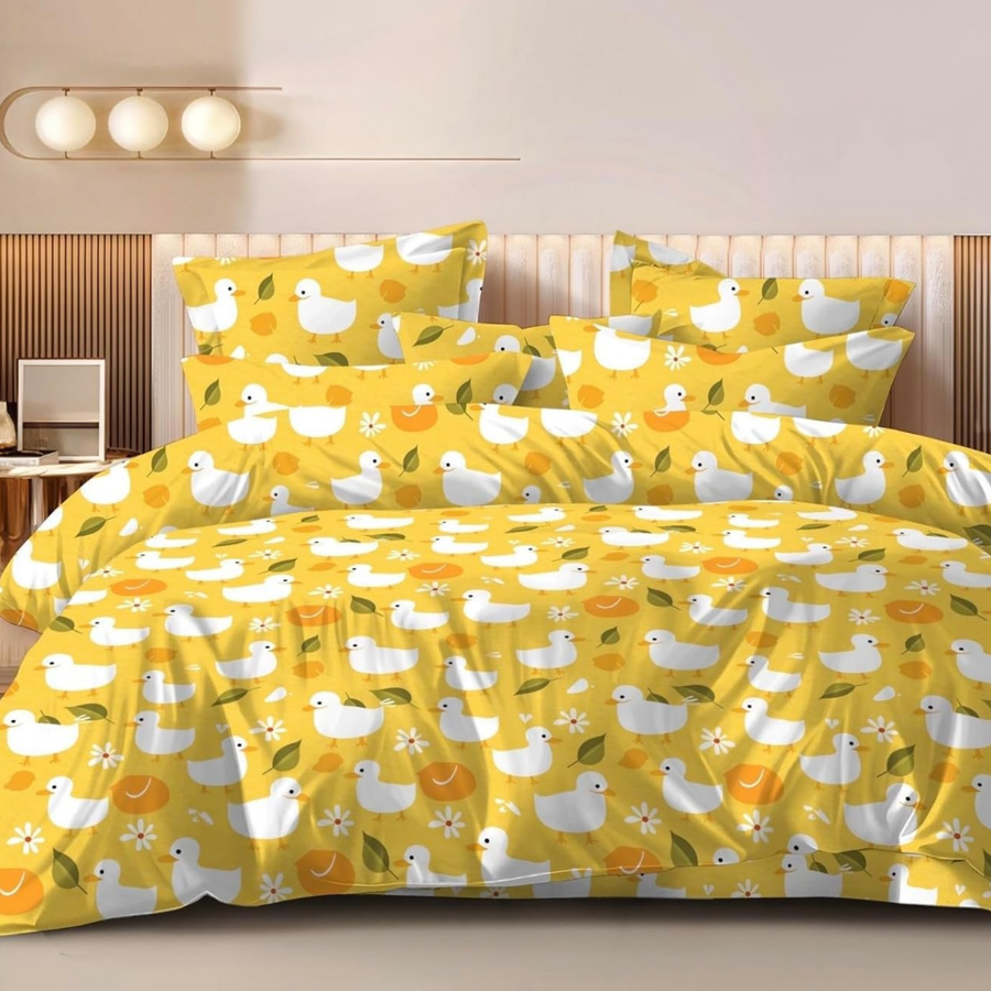 Haboo | 4Pcs Cotton Double Bed Set - 90x100 Comforter, Flat Bedsheet & 2 Pillow Covers - Lightweight All-Season Bedding Kit