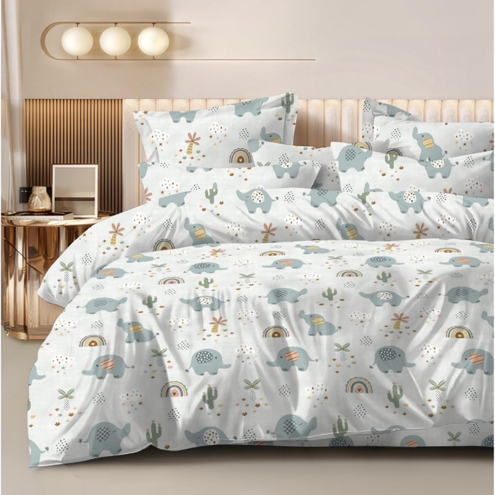 Haboo | 4Pcs Cotton Double Bed Set - 90x100 Comforter, Matching Flat Bedsheet & 2 Pillow Covers - Lightweight All-Season Bedding Kit