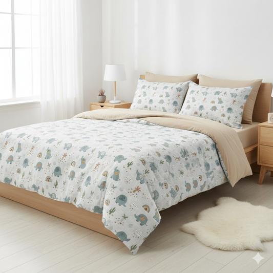 Haboo | Blue Elephant & Rainbow Print Kids Cotton Comforter - 90x100 Inches, 100 GSM Lightweight All-Season Quilt