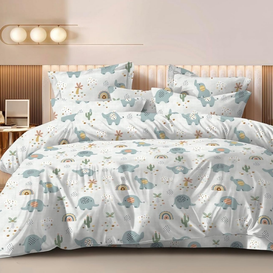 Haboo | 4Pcs Cotton Double Bed Set - 90x100 Comforter, Matching Flat Bedsheet & 2 Pillow Covers - Lightweight All-Season Bedding Kit