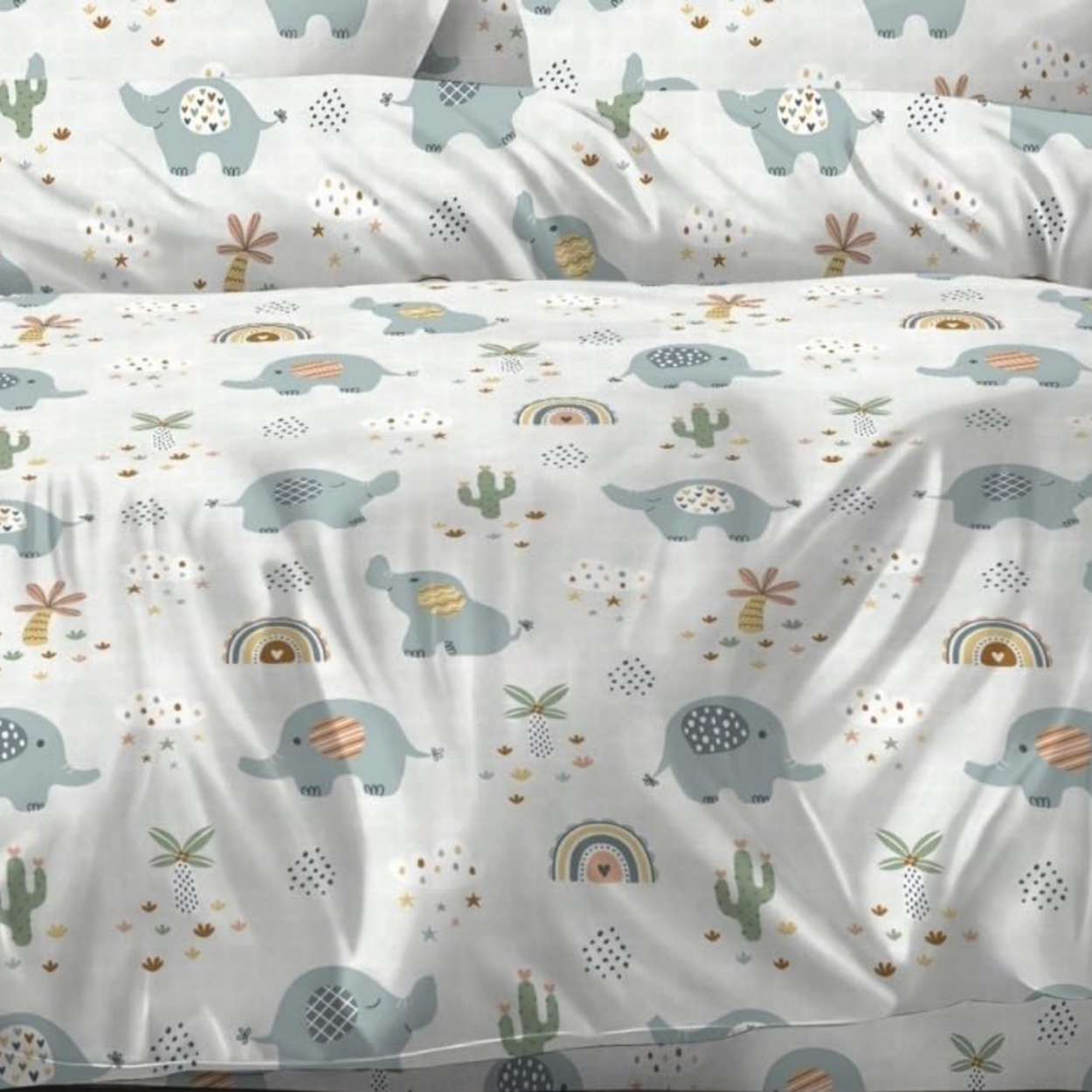 Haboo | Blue Elephant & Rainbow Print Kids Cotton Comforter - 90x100 Inches, 100 GSM Lightweight All-Season Quilt