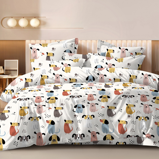 Haboo | Colorful Puppy Dog Print Kids Cotton Comforter - 90x100 Inches, 100 GSM Lightweight All-Season Quilt