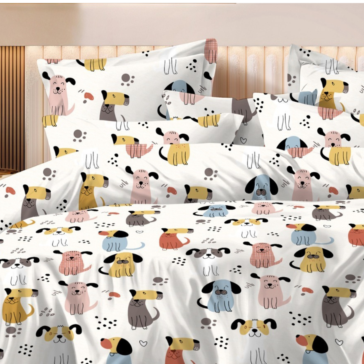 Haboo | Colorful Puppy Dog Print Kids Cotton Comforter - 90x100 Inches, 100 GSM Lightweight All-Season Quilt