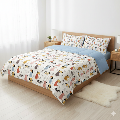 Haboo | Colorful Puppy Dog Print Kids Cotton Comforter - 90x100 Inches, 100 GSM Lightweight All-Season Quilt