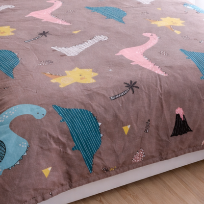 Haboo | Grey Dinosaur & Volcano Printed Kids Cotton Comforter - 60*90 Inches, 100 GSM Lightweight All-Season Quilt