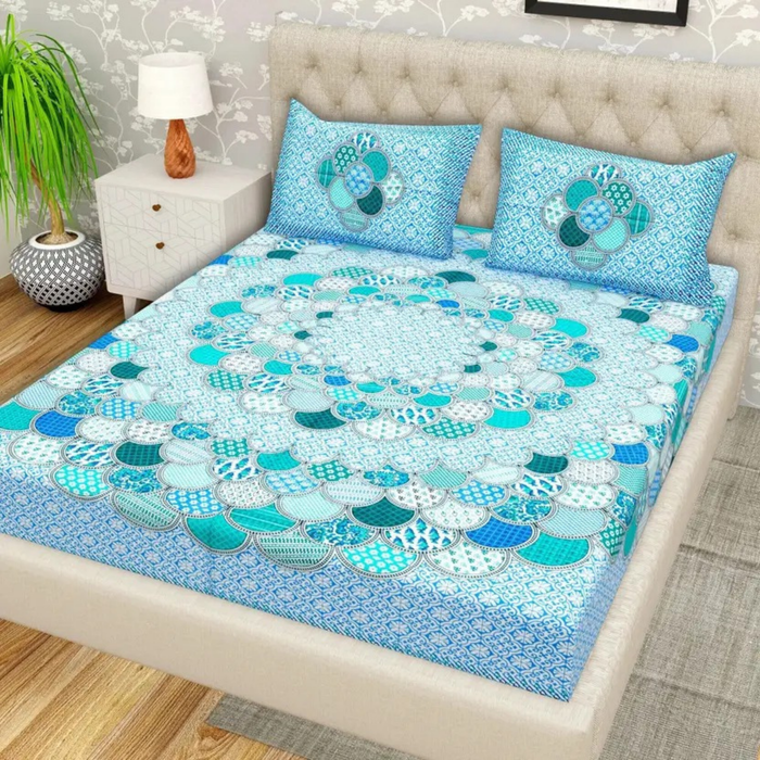 Haboo | Rajasthani Sanganeri Print 90x100 Cotton Double Bed Bedsheet with 2 Pillow Covers