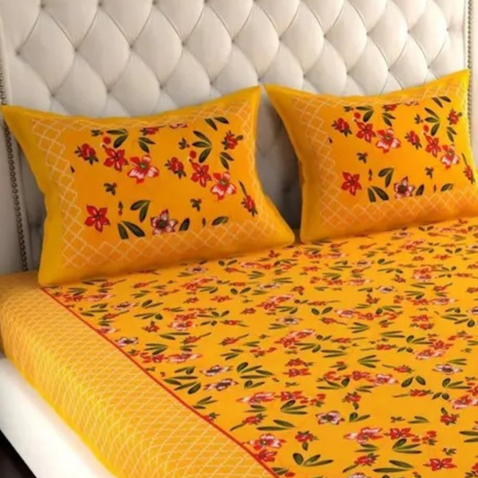 Haboo| Rajasthani Jaipuri Cotton Double Bed Bedsheet 90x100 Inches with 2 Pillow Covers
