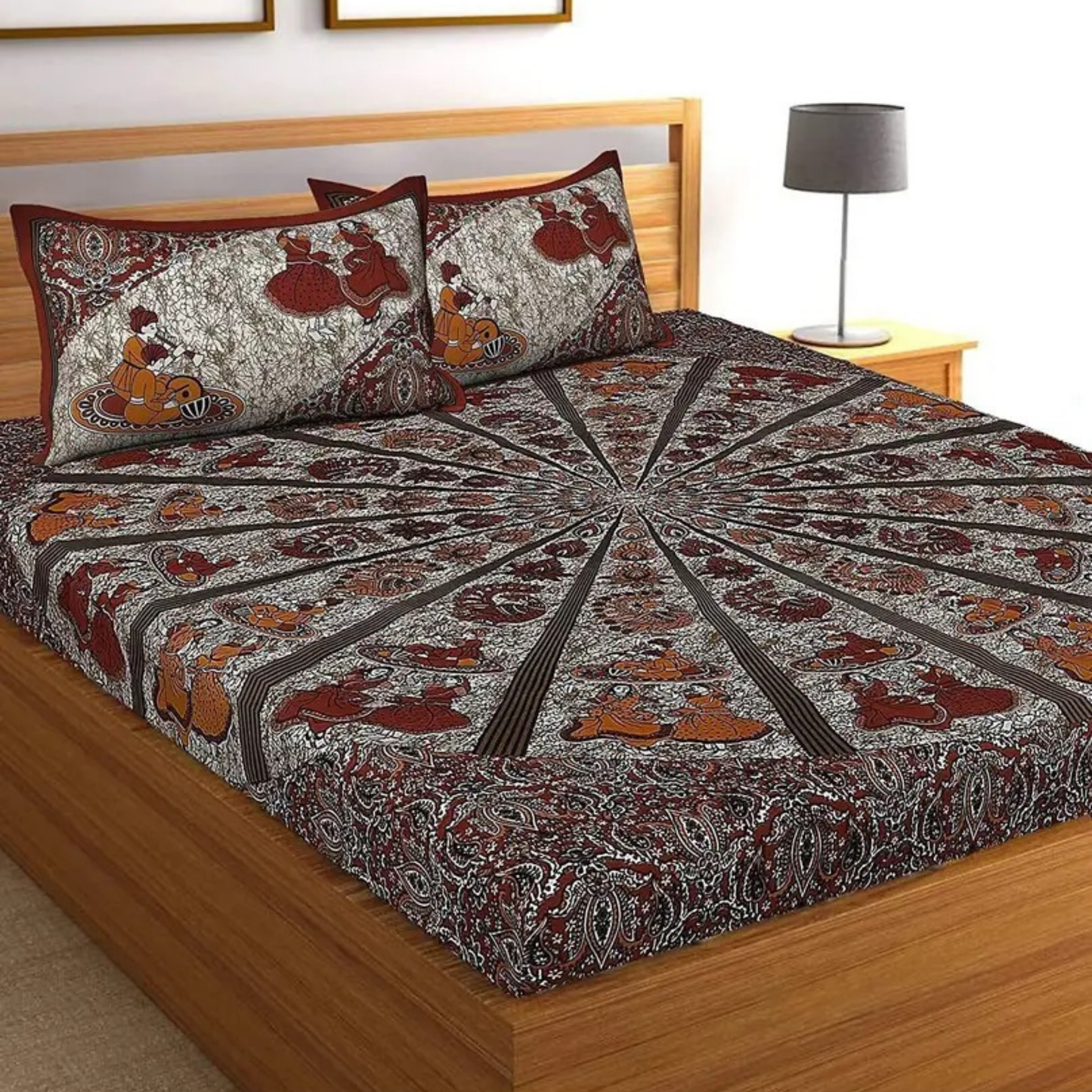 Haboo | Handcrafted Sanganeri Cotton Bedsheet 90x100 Double Bed Set with 2 Pillow Covers