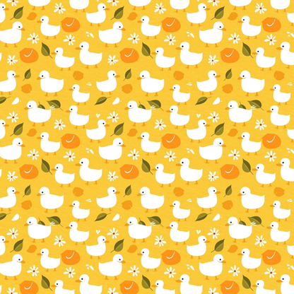 Haboo | Yellow Duck Print Kids Cotton Double Bed Bedding Set - 90x100 Inches, 2 Pillow Covers