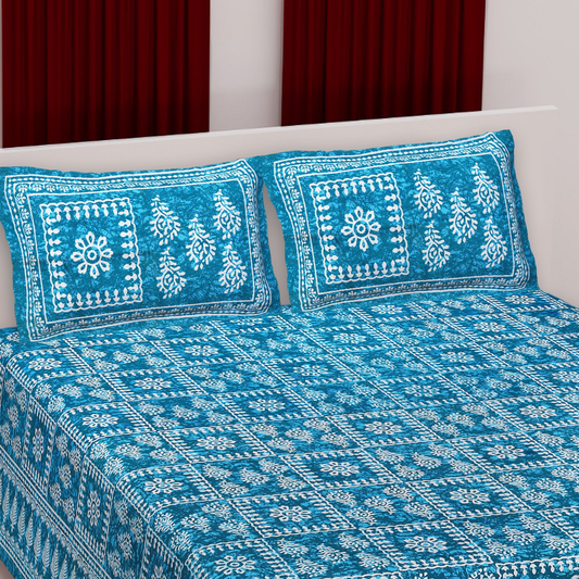 Haboo| Rajasthani Print Cotton Bedsheet for Double Bed 90x100 Inches with 2 Pillow Covers