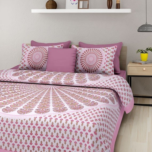 Haboo| Jaipuri Rajasthani Double Bed Cotton Bedsheet Set with 2 Pillow Covers