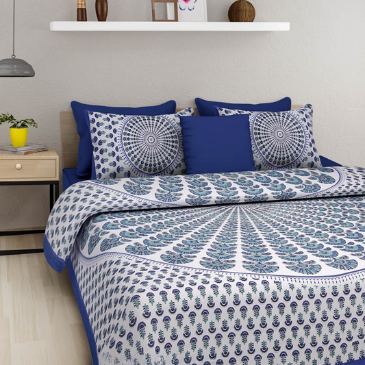 Haboo| Traditional Rajasthani Cotton Bedsheet Double Bed 90x100 Inches with Pillow Covers
