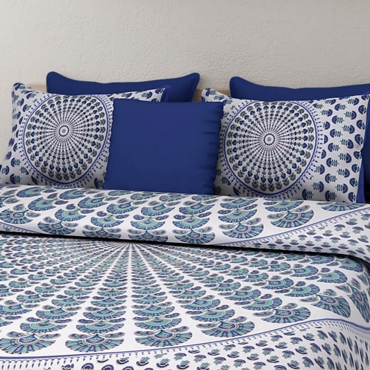 Haboo| Traditional Rajasthani Cotton Bedsheet Double Bed 90x100 Inches with Pillow Covers
