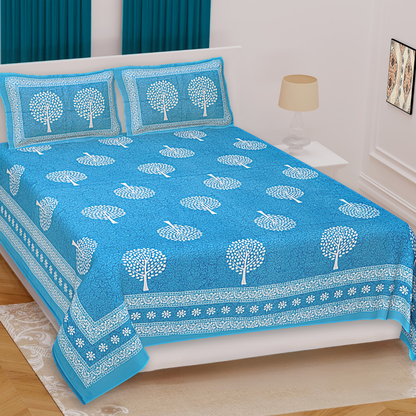 Haboo| Ethnic Jaipuri Rajasthani Cotton Bedsheet Set Double Bed with 2 Pillow Covers