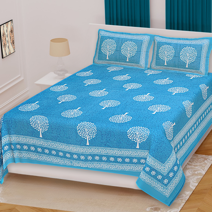 Haboo| Ethnic Jaipuri Rajasthani Cotton Bedsheet Set Double Bed with 2 Pillow Covers