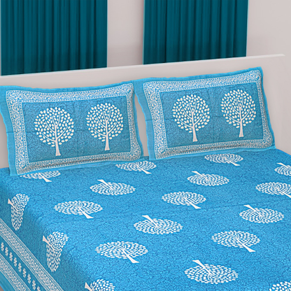 Haboo| Ethnic Jaipuri Rajasthani Cotton Bedsheet Set Double Bed with 2 Pillow Covers