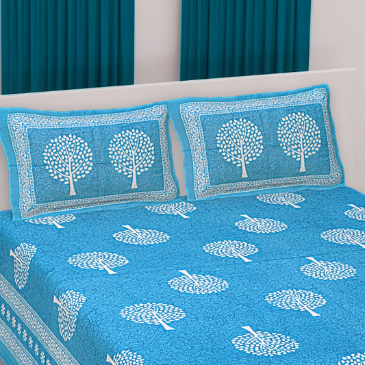 Haboo| Ethnic Jaipuri Rajasthani Cotton Bedsheet Set Double Bed with 2 Pillow Covers