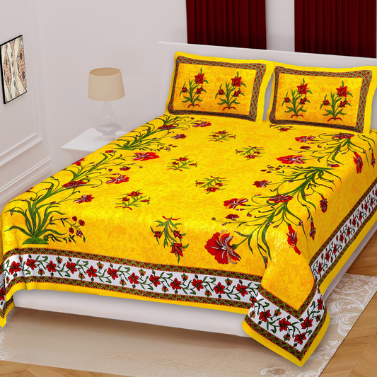 Haboo| Premium Rajasthani Jaipuri Print Double Bed Bedsheet 90x100 Inches