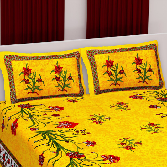 Haboo| Premium Rajasthani Jaipuri Print Double Bed Bedsheet 90x100 Inches