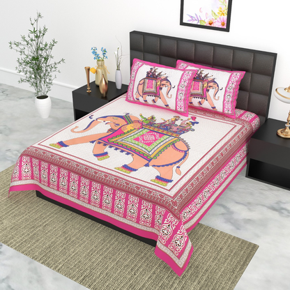 Haboo| Vibrant Rajasthani Jaipuri Cotton Bedsheet Set with Pillow Covers