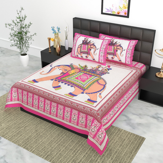 Haboo| Vibrant Rajasthani Jaipuri Cotton Bedsheet Set with Pillow Covers