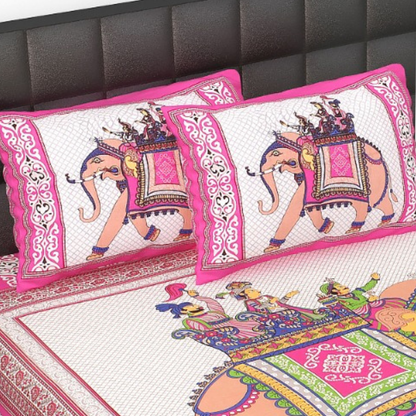 Haboo| Vibrant Rajasthani Jaipuri Cotton Bedsheet Set with Pillow Covers