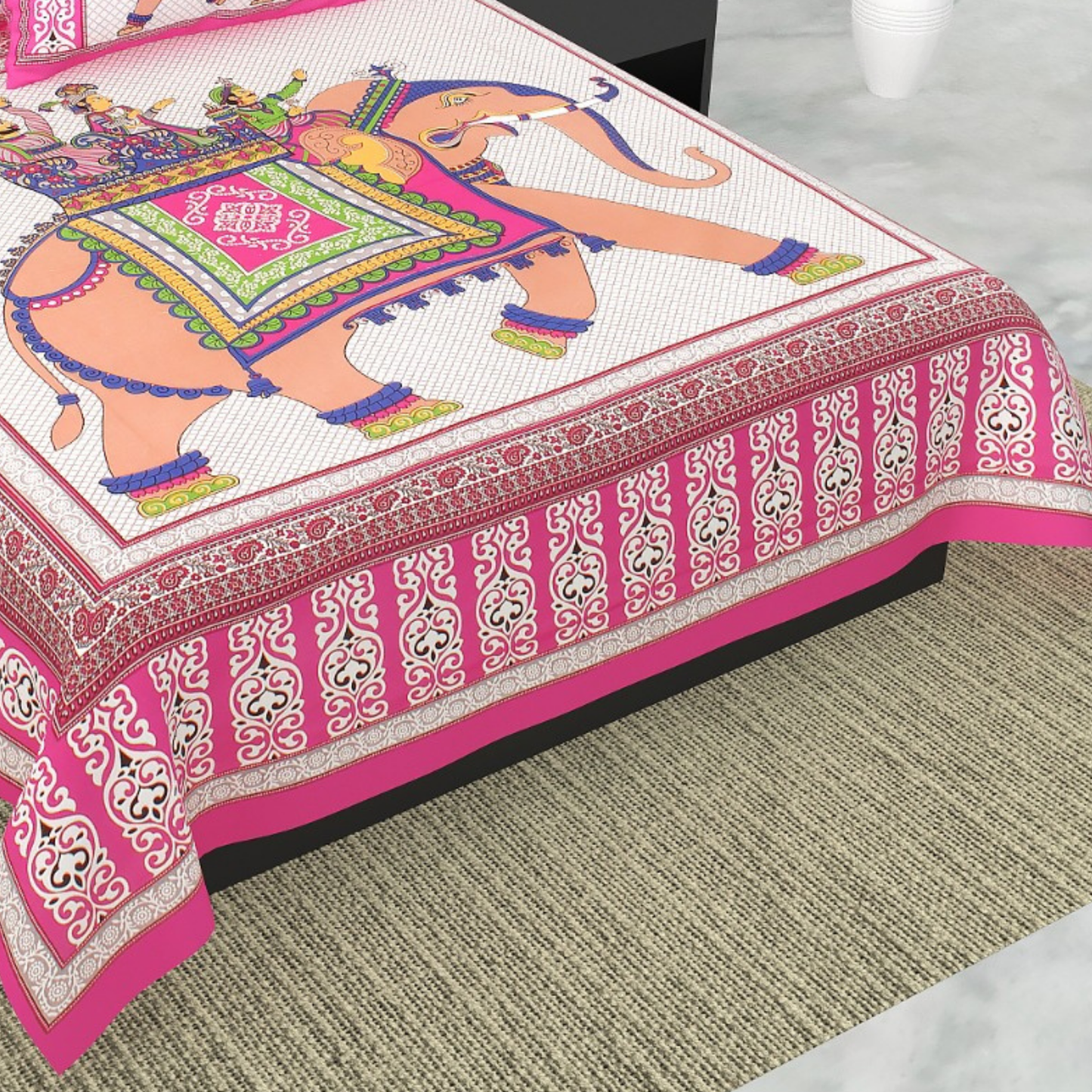 Haboo| Vibrant Rajasthani Jaipuri Cotton Bedsheet Set with Pillow Covers