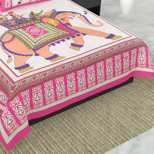 Haboo| Vibrant Rajasthani Jaipuri Cotton Bedsheet Set with Pillow Covers