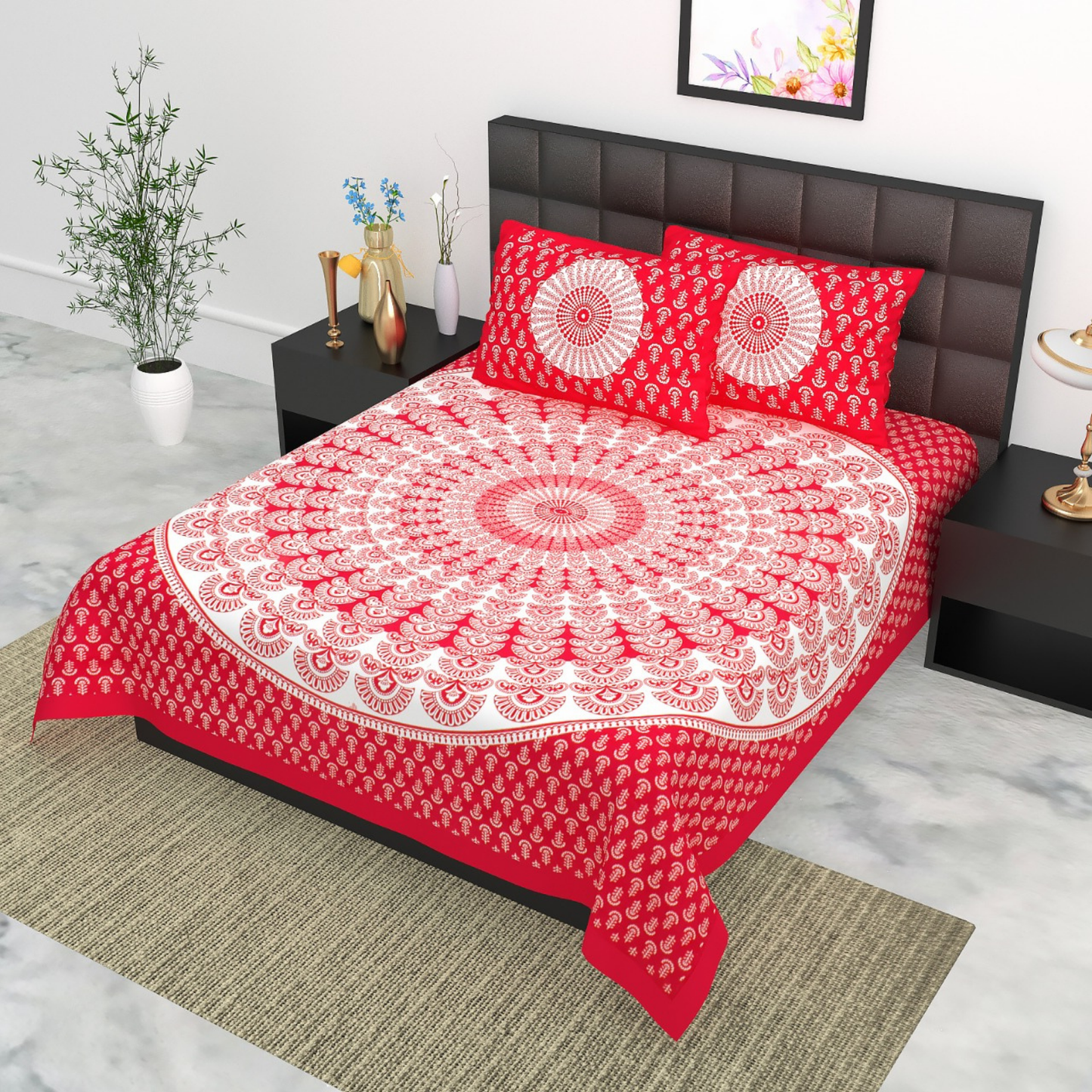 Haboo| Premium Quality Rajasthani Cotton Bedsheet with 2 Pillow Covers